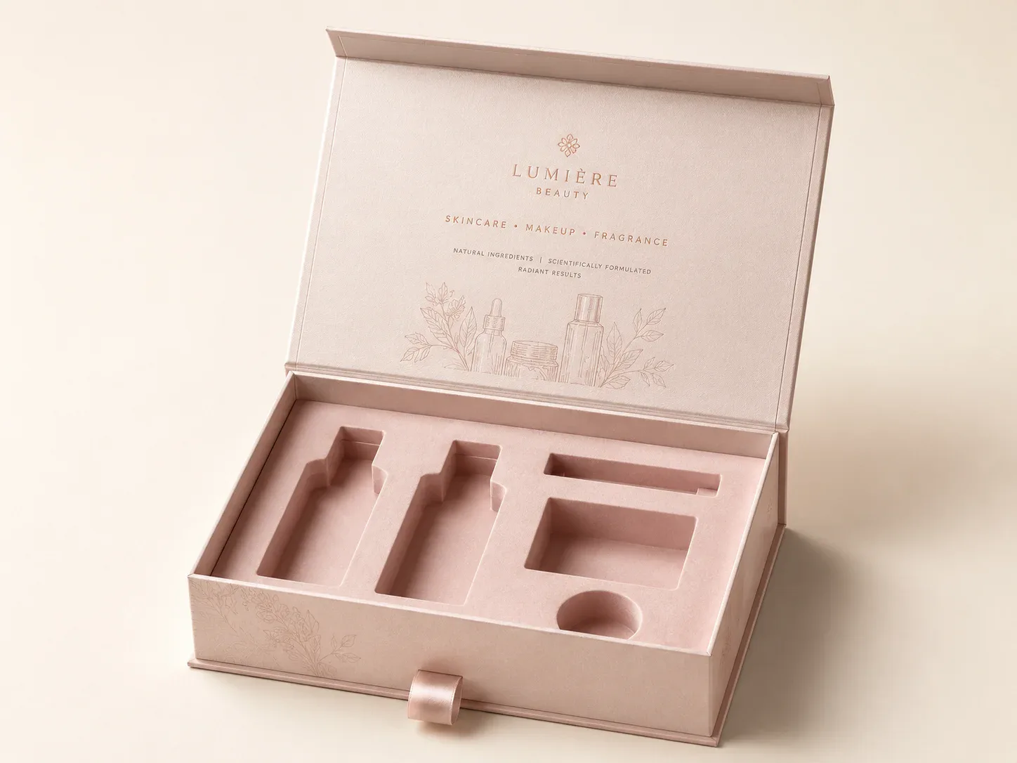 Beauty and cosmetics magnetic gift box with a fitted insert